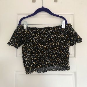 Topshop Floral Pattern Ribbed OffShoulder Crop Top